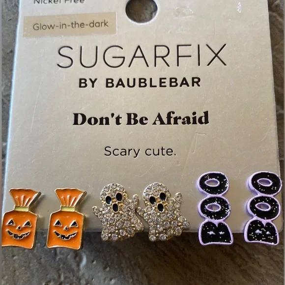 Sugarfix by BaubleBar "Don't Be Afraid" Ghost Boo Trick Or Treat Stud Earrings - Picture 1 of 4